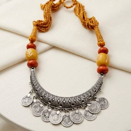 Handmade Jewelry Beaded Coin Tassel Necklace